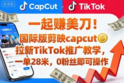 一起賺美刀！国际版剪映capcut拉新TikTok推广教学，一单28米，0粉丝即可操作(附推广入口和教学)