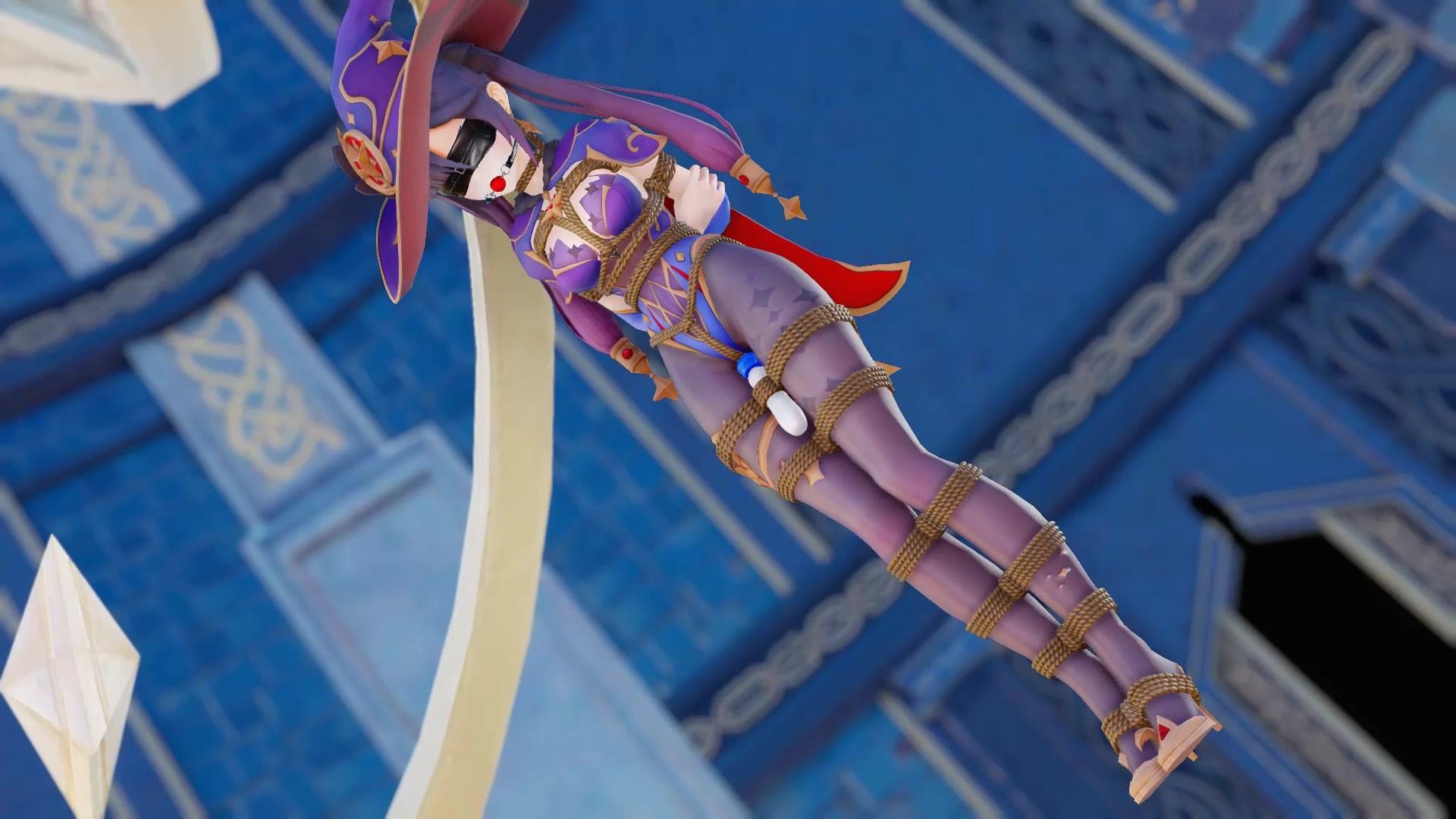 【3D动画】【原神拘束动画】莫娜拘束十字架，木马，吊缚