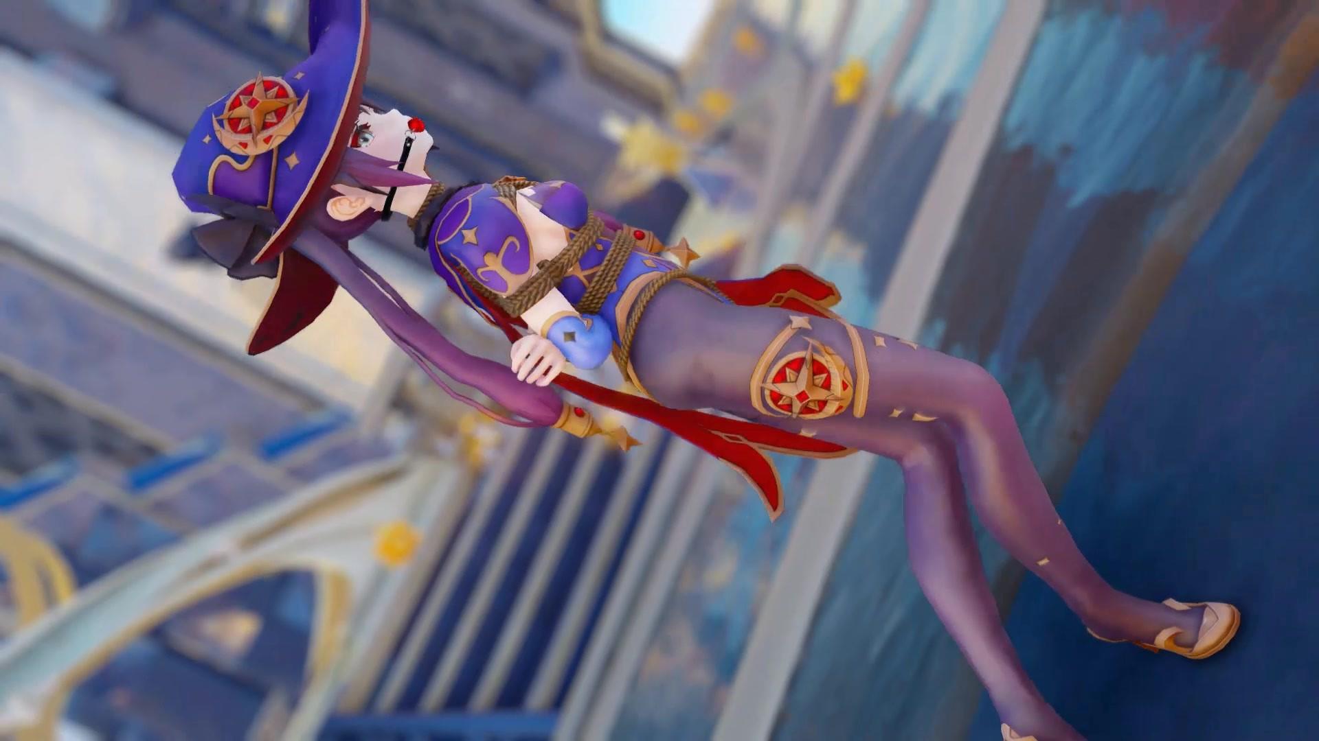 【3D动画】【原神拘束动画】莫娜拘束十字架，木马，吊缚