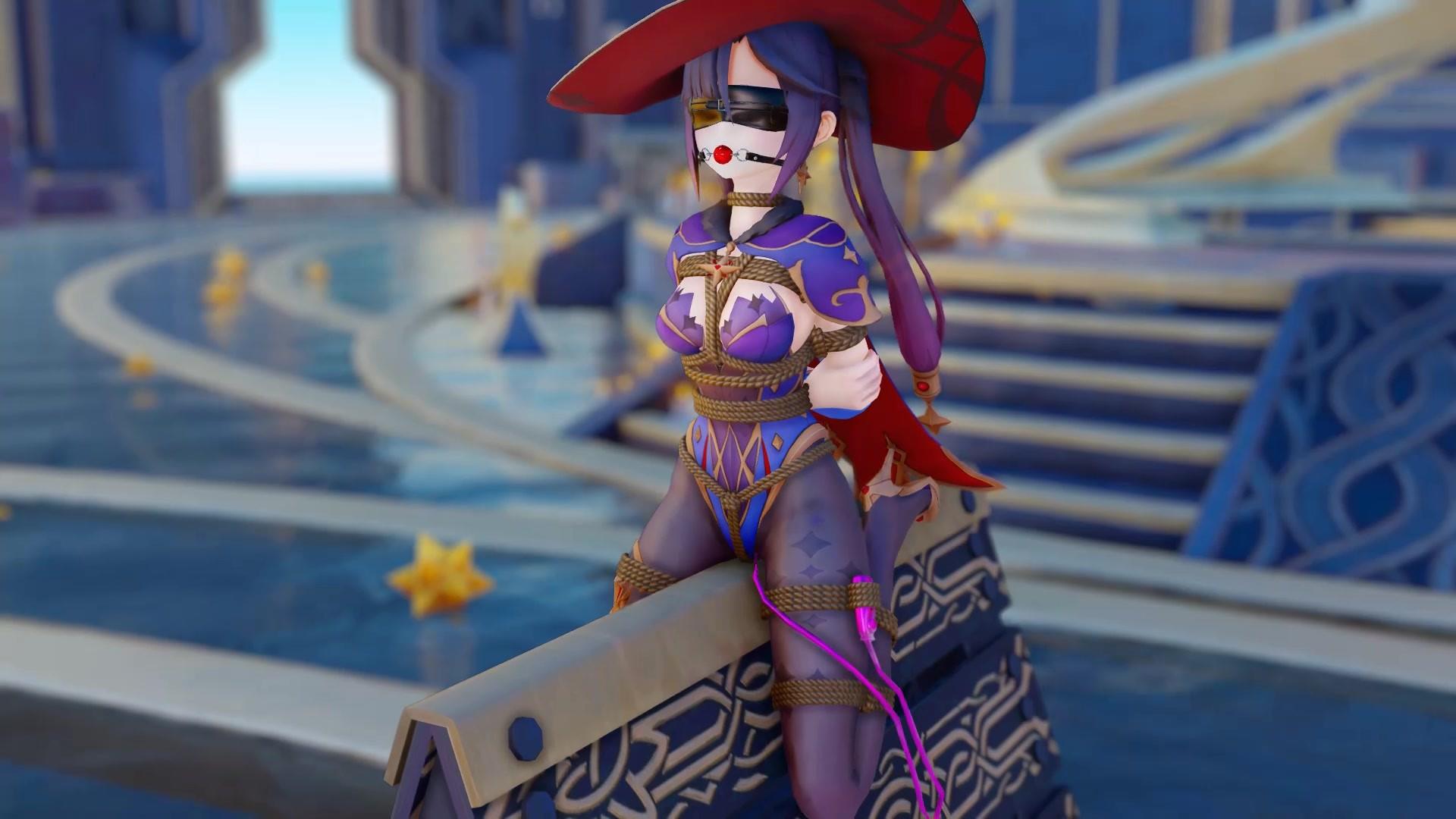 【3D动画】【原神拘束动画】莫娜拘束十字架，木马，吊缚