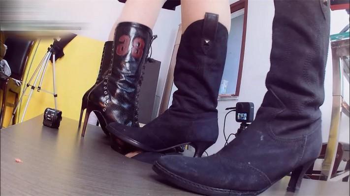 【婧児小主】婧児小意双S全语言踩踏肉丝高跟短靴下踩地板脸羞辱踩死！ YC-220324-5