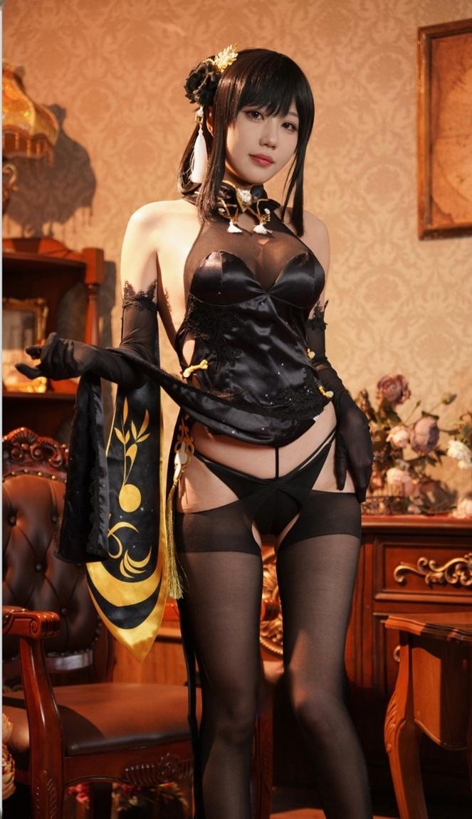 无影喵喵Ghost 镇海黑旗袍极致诱惑