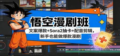 悟空漫剧班：文案爆款+Sora2抽卡+配音剪辑，新手也能做爆款漫剧