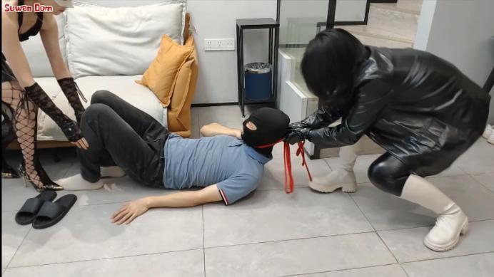 【婉儿原创】两名皮衣女特工绞杀间谍 婉儿剧情 YC-241123-7